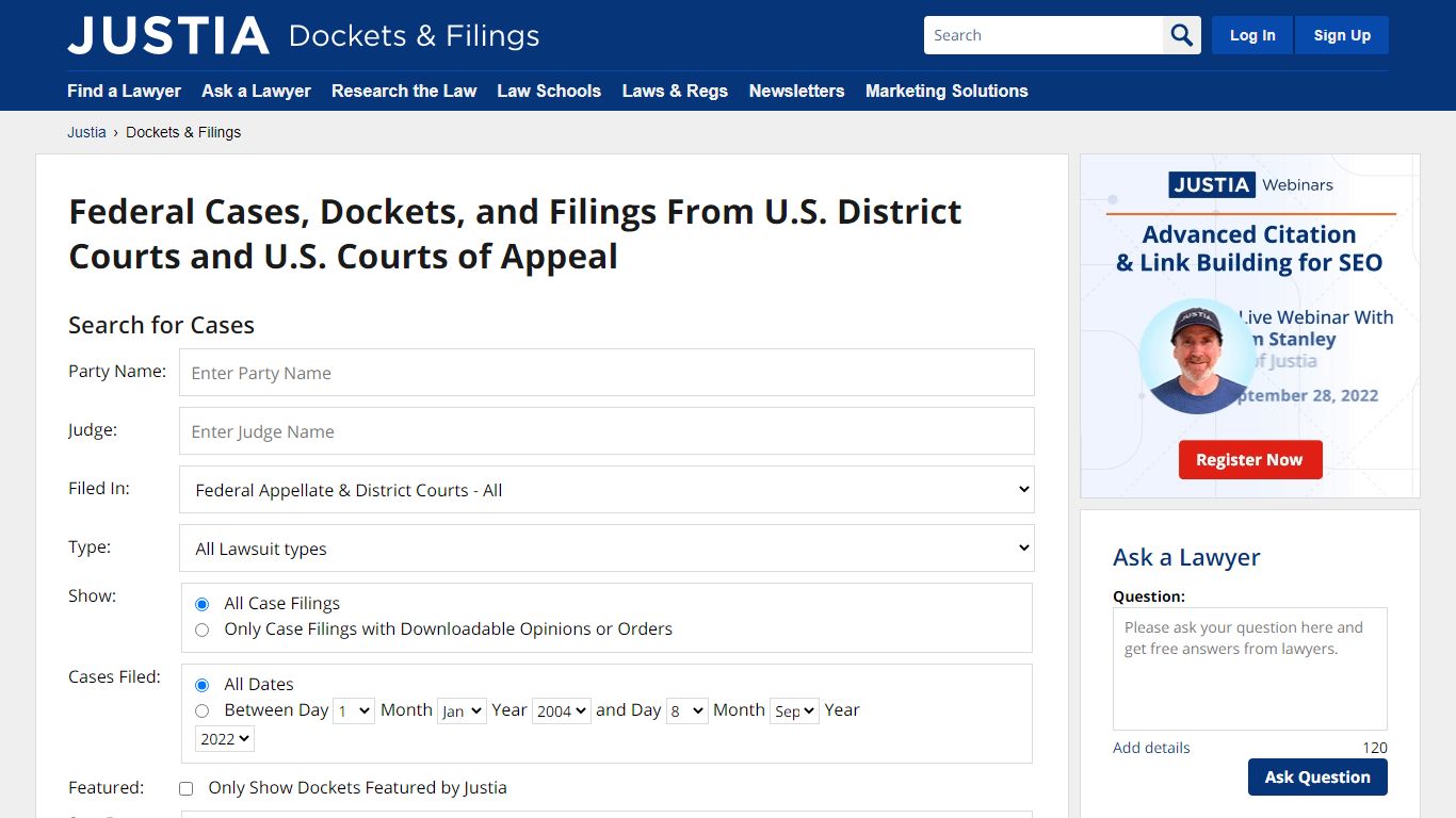 U.S. District Court and U.S. Court of Appeals Cases, Dockets and ...